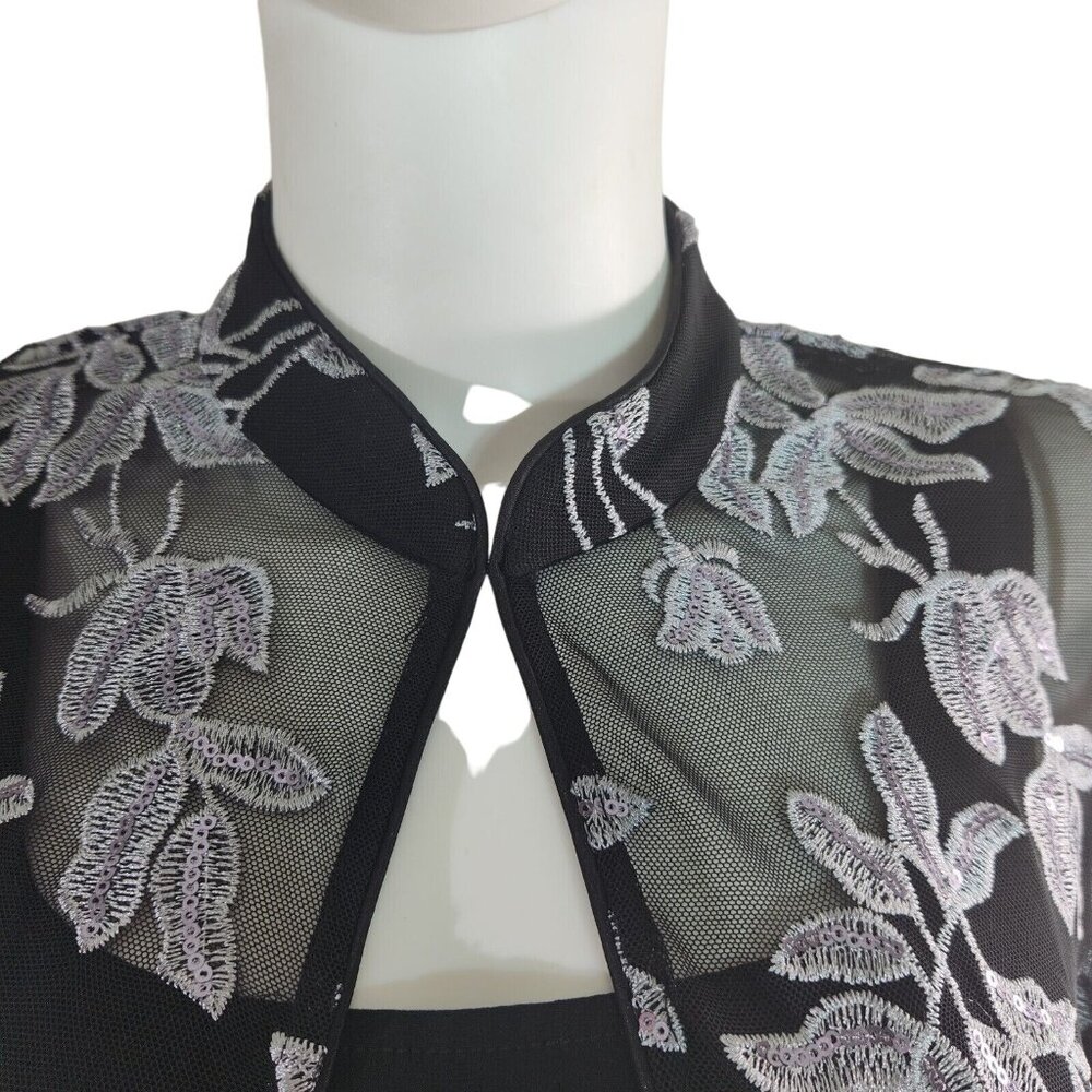 Alex Evenings Women Black Top Twinset Embroidered 3/4 Sleeve Mock Neck Size S 10 - Picture 3 of 16